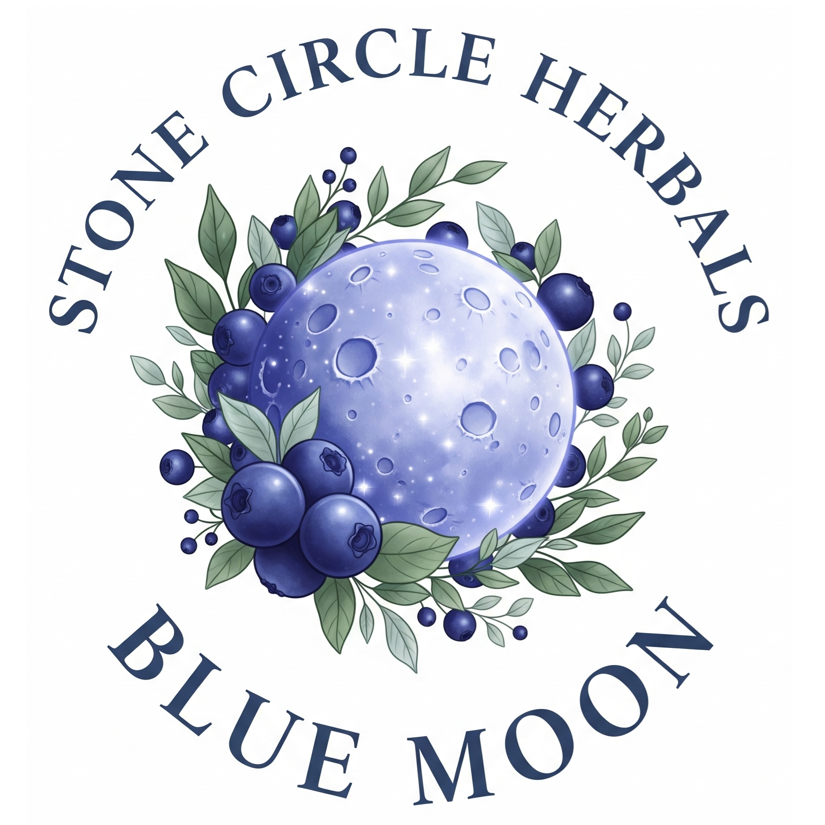 Logo for the Blue Moon scent collection, featuring a sparkling blue moon surrounded by blueberries.